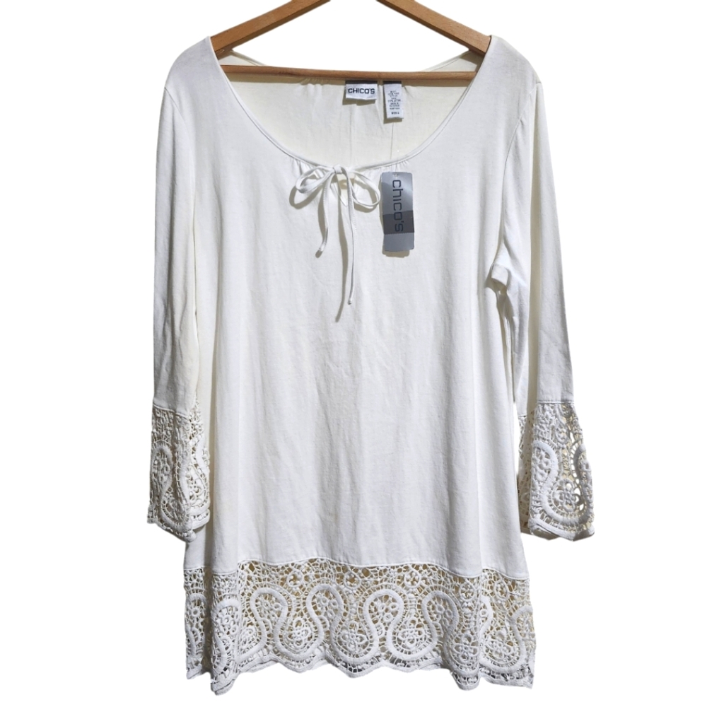 Chico's Cream Crochet-Hem Tunic Top